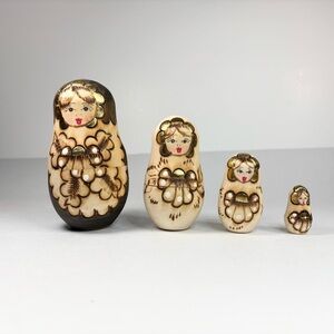 Set of Russian Nesting Dolls with Gold Accents